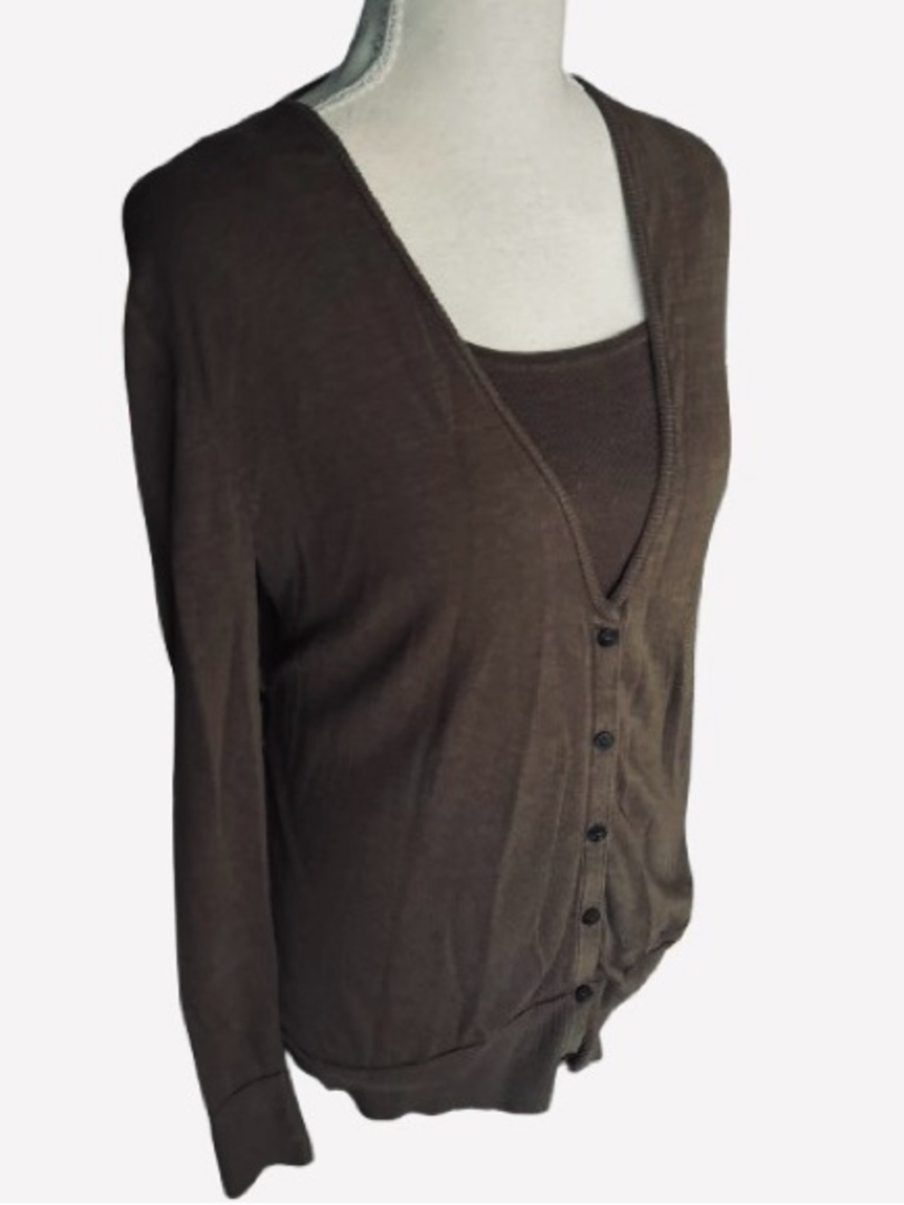 Y2K Twin Set Tank & Cardigan PERUVIAN CONNECTION 2 Piece Pima Brown Knit